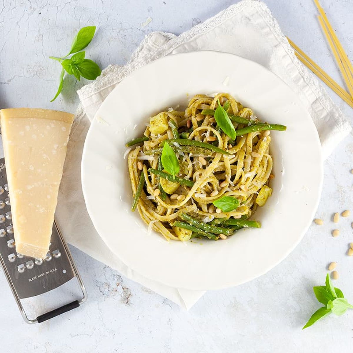 Trenette met pesto en sperziebonen