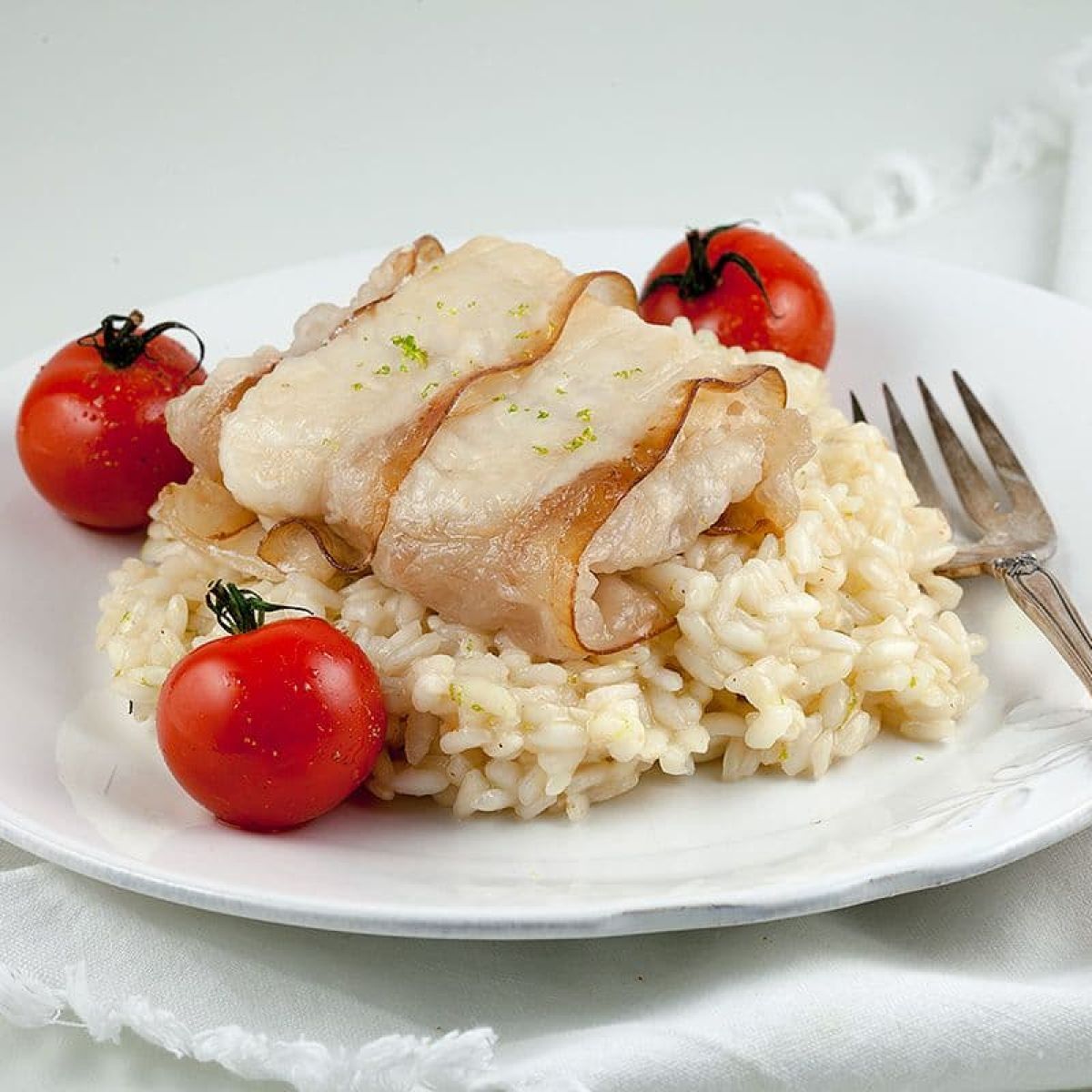 Limoen risotto en kabeljauw met spek