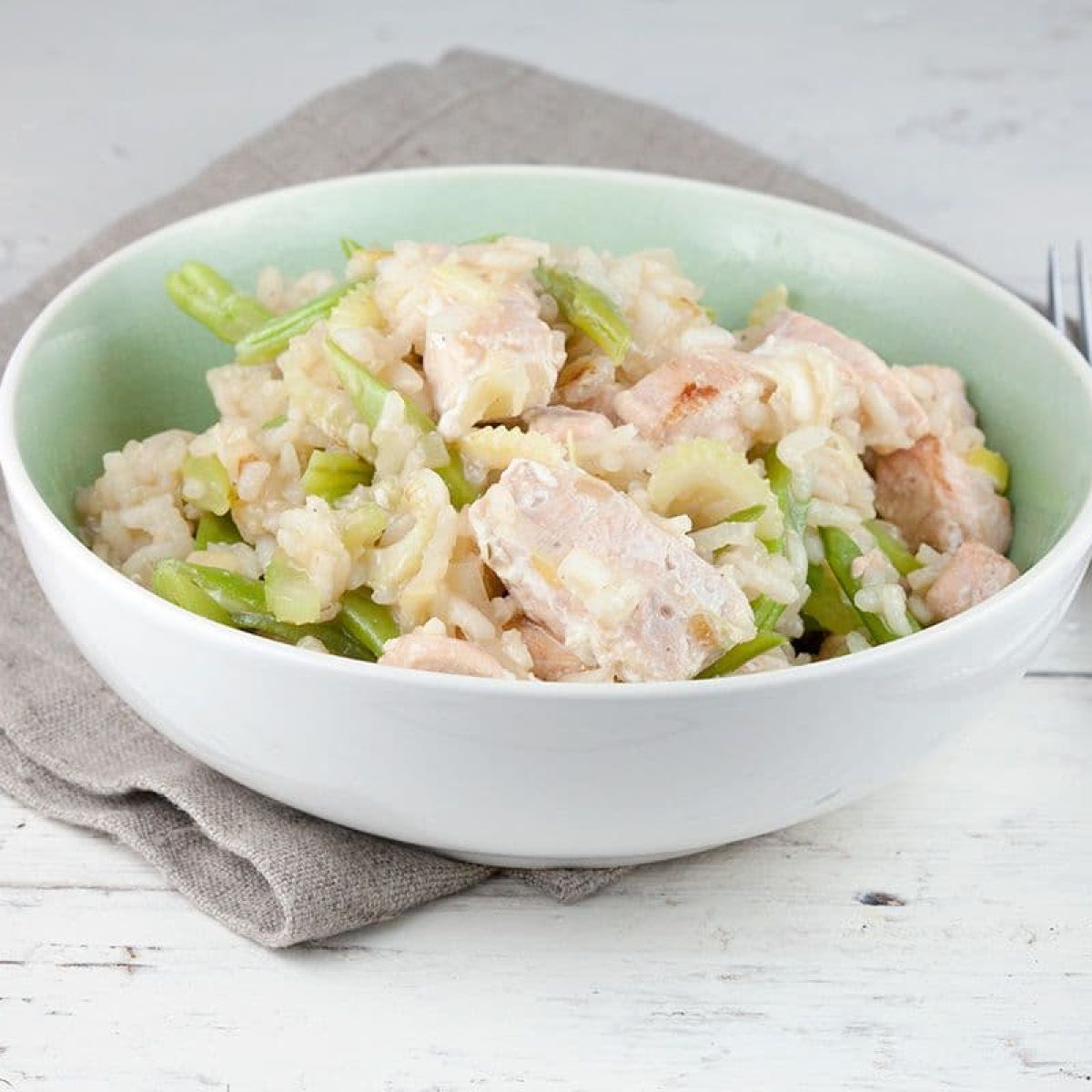 Zalm en snijbonen risotto
