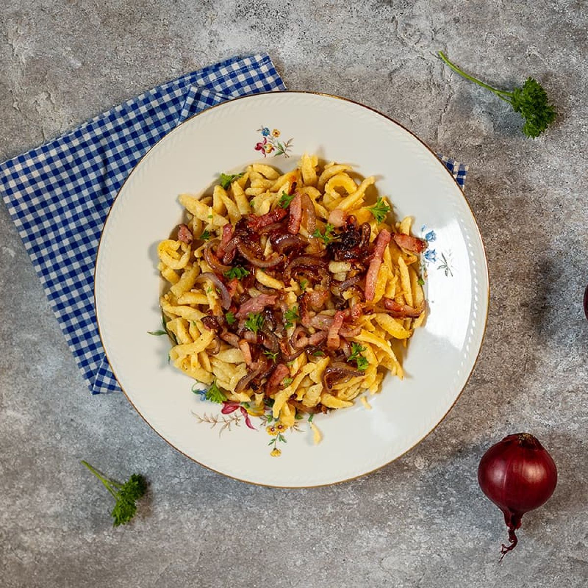 Spätzle met spek en ui - Duitse pasta