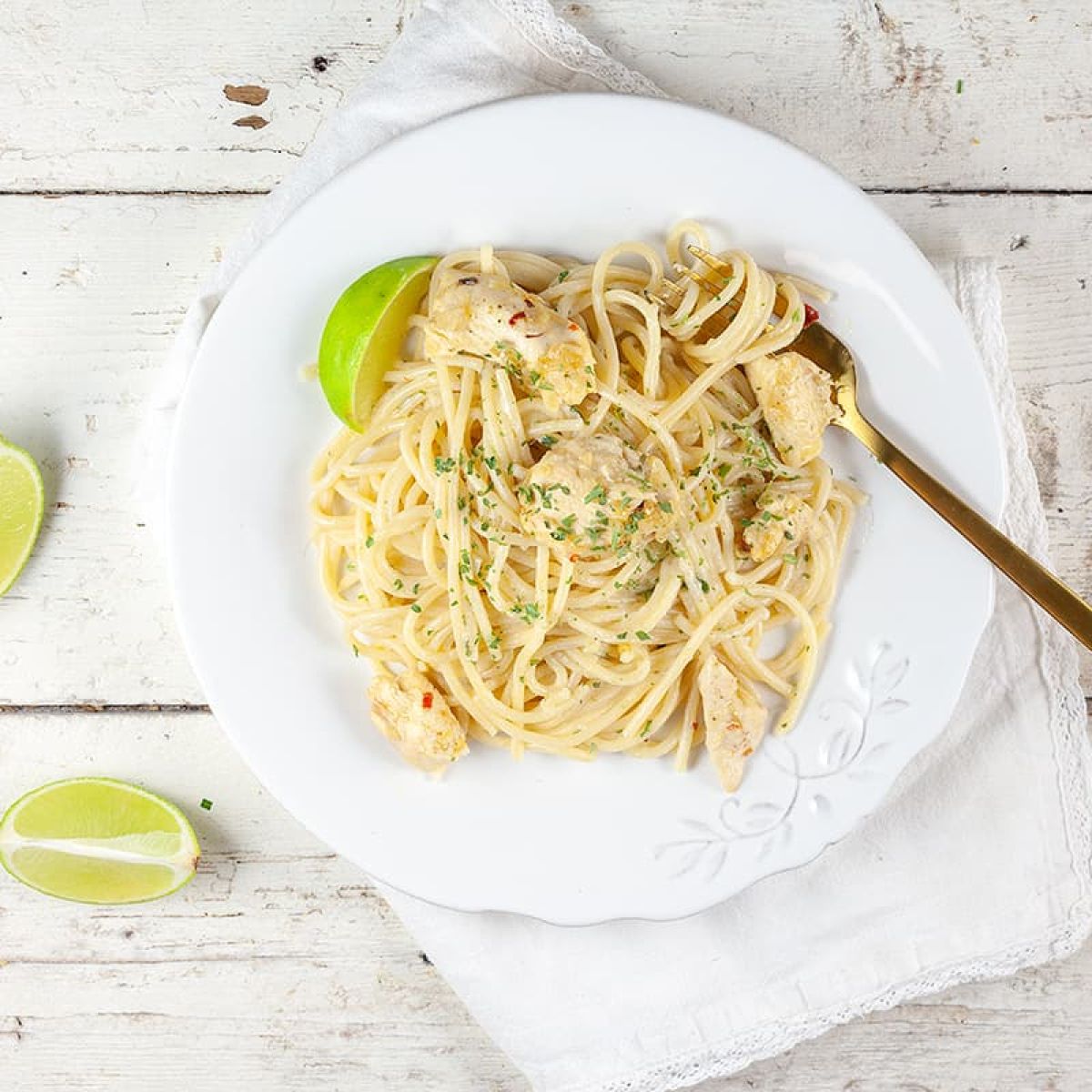 Spaghetti met kokos en limoen