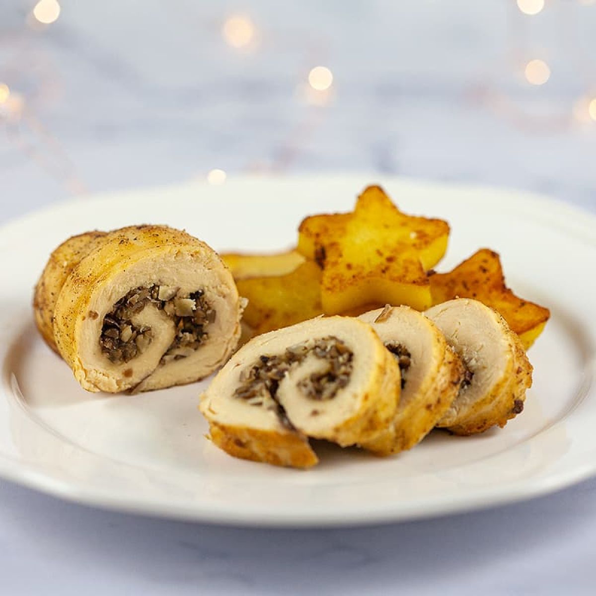 Kiprollade met champignons