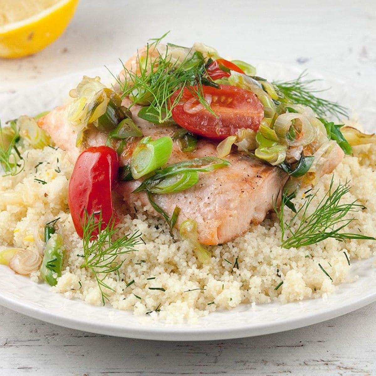 Gebakken zalm met warme couscous