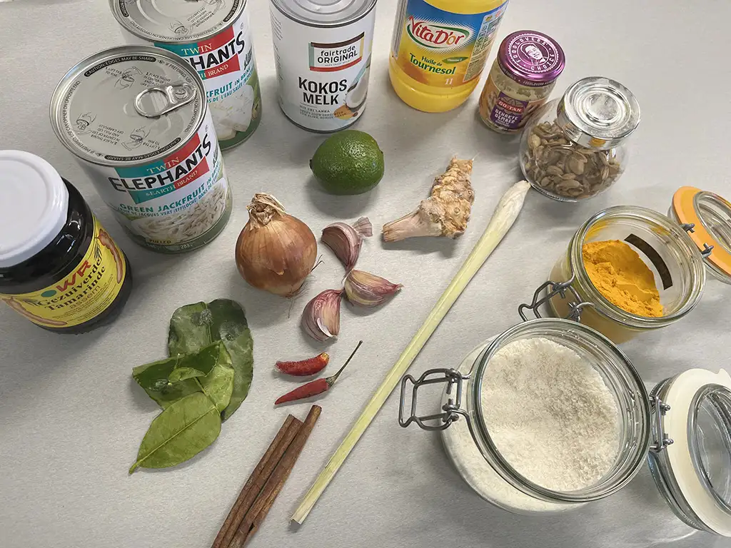 Vegetarische rendang van jackfruit ingrediënten