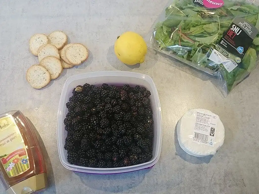 Crostini met geitenkaas en wilde bramen ingrediënten