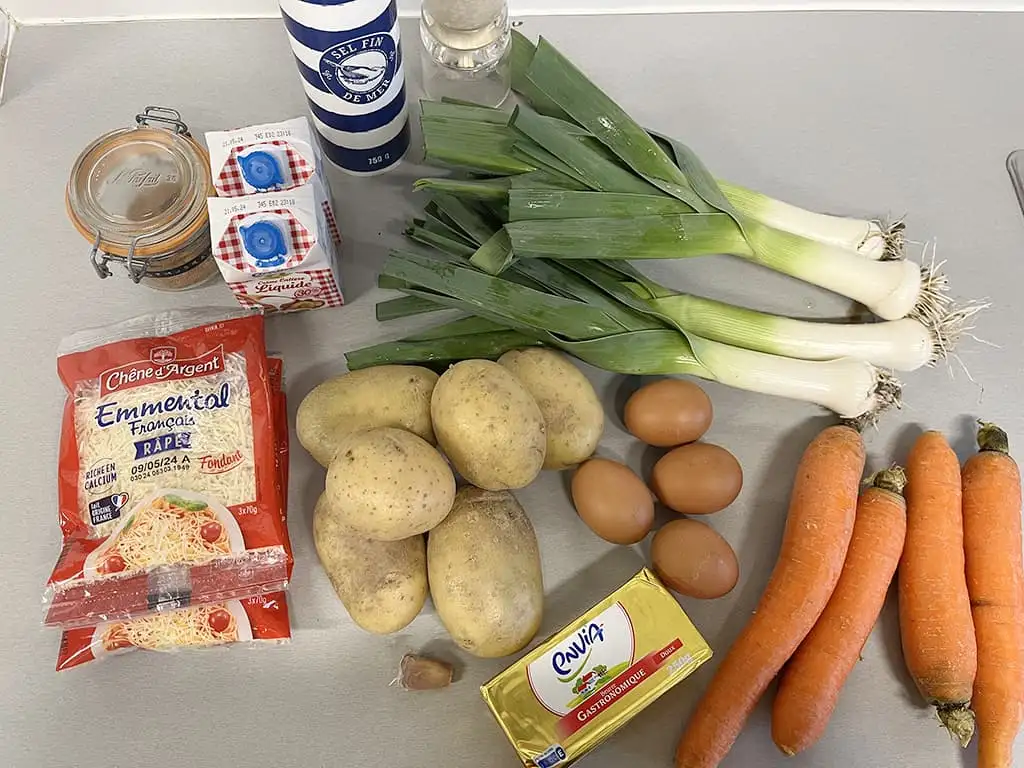 Gratin van wortel en prei ingrediënten