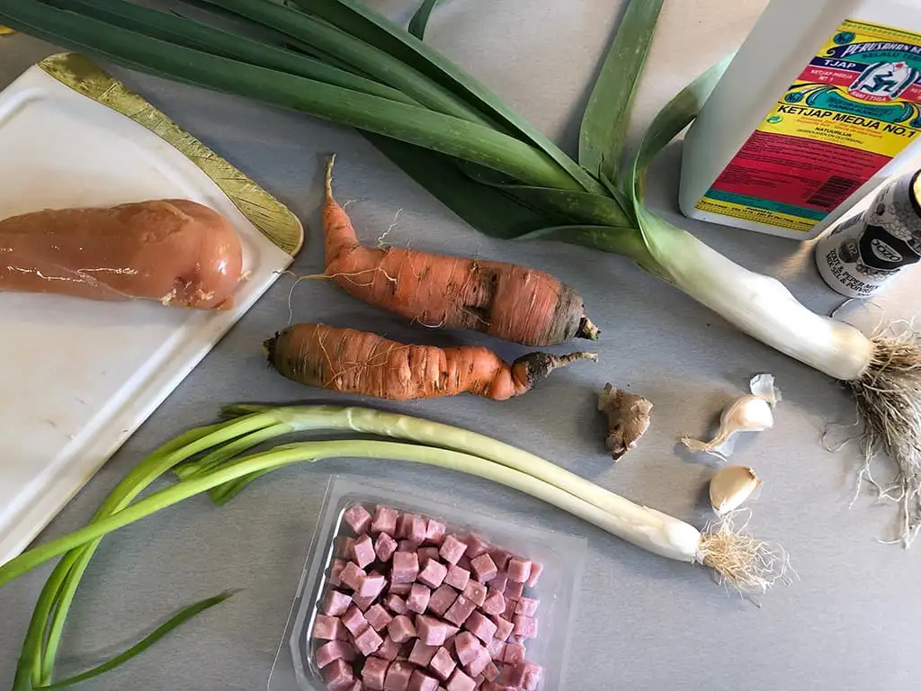 Loempia's met ham en kip ingrediënten