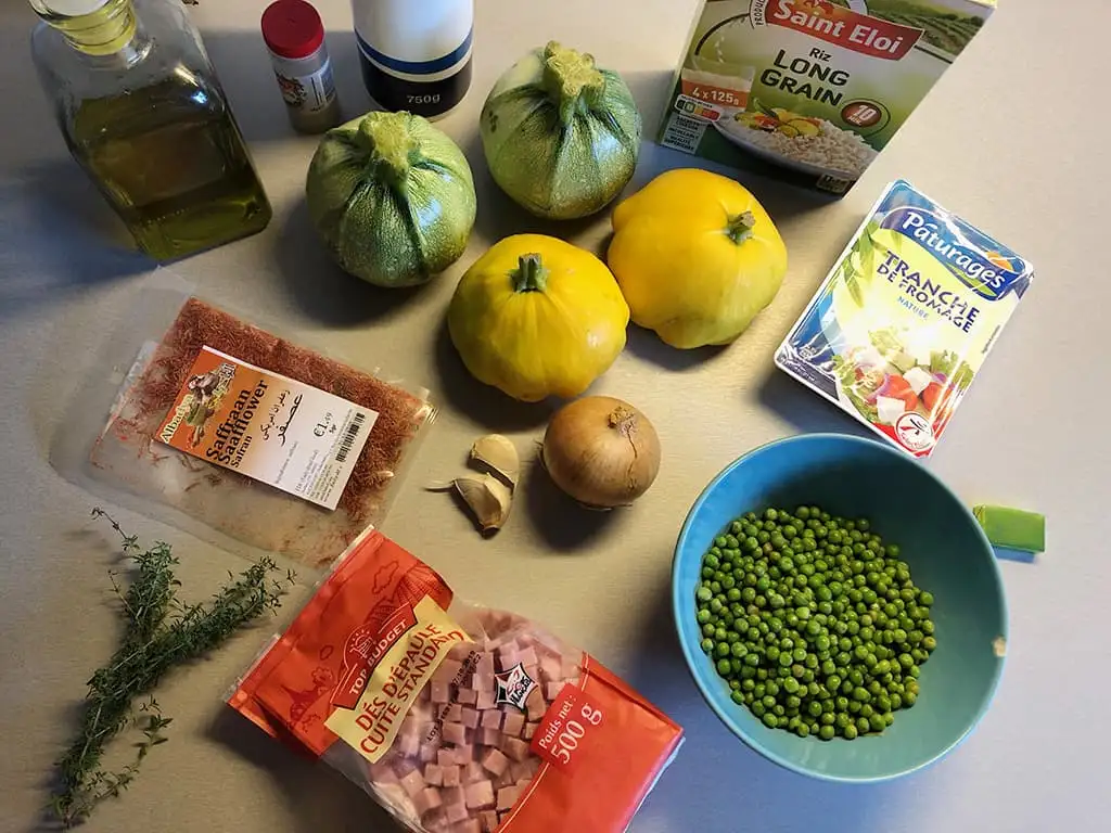 Gevulde courgette met rijst en erwtjes ingrediënten