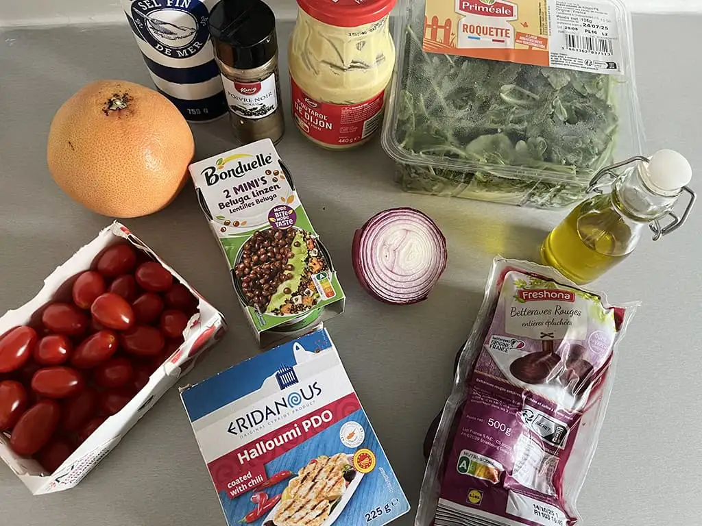 Linzensalade met halloumi ingrediënten