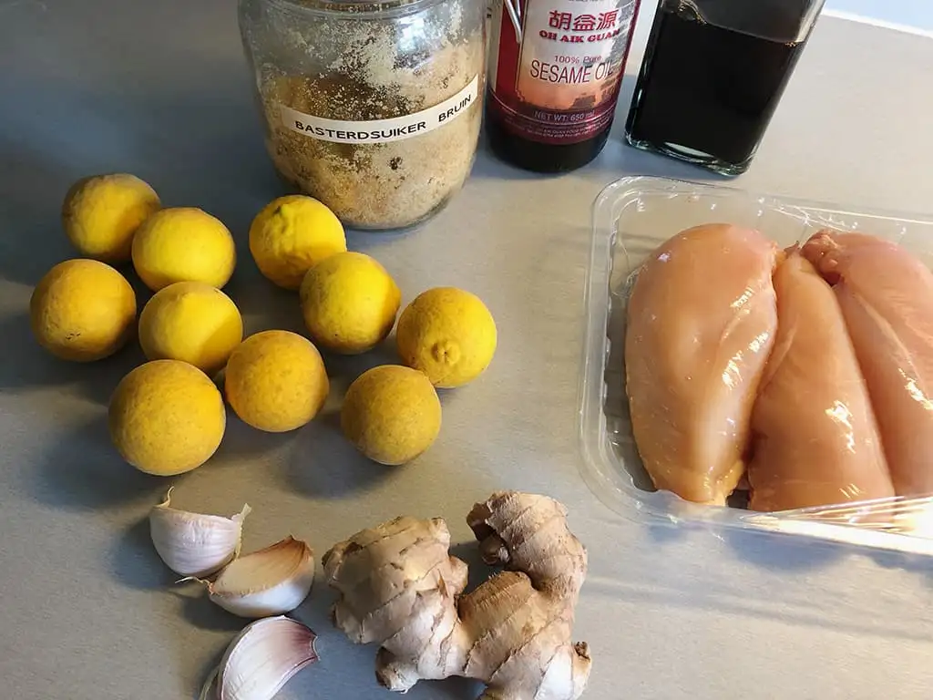 Gemarineerde kip in yuzu sap ingrediënten