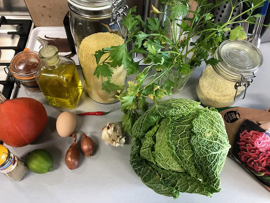 Pittige couscous met gehaktballetjes en pompoen ingrediënten