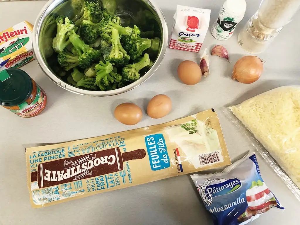 Vegetarische filodeeg taart met broccoli ingrediënten