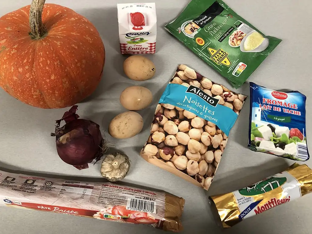 Pompoenquiche met twee soorten kaas ingrediënten