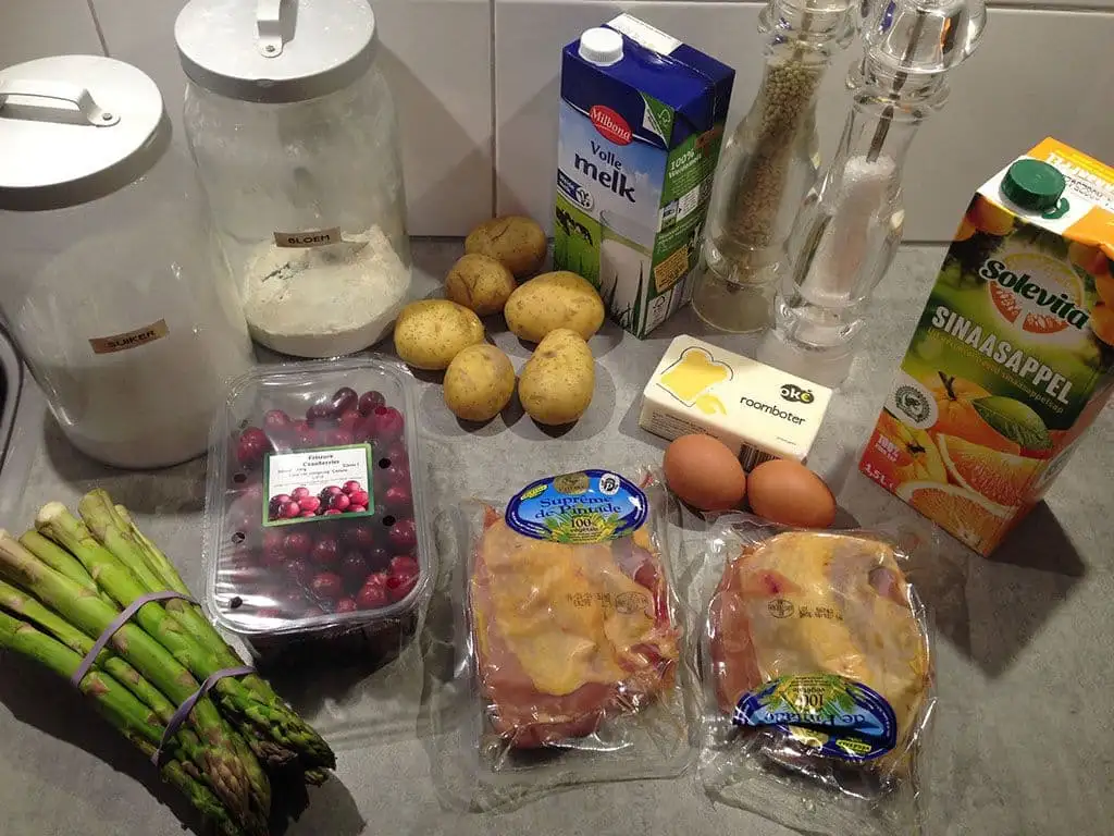 Parelhoen met cranberry's en aardappelwafels ingrediënten