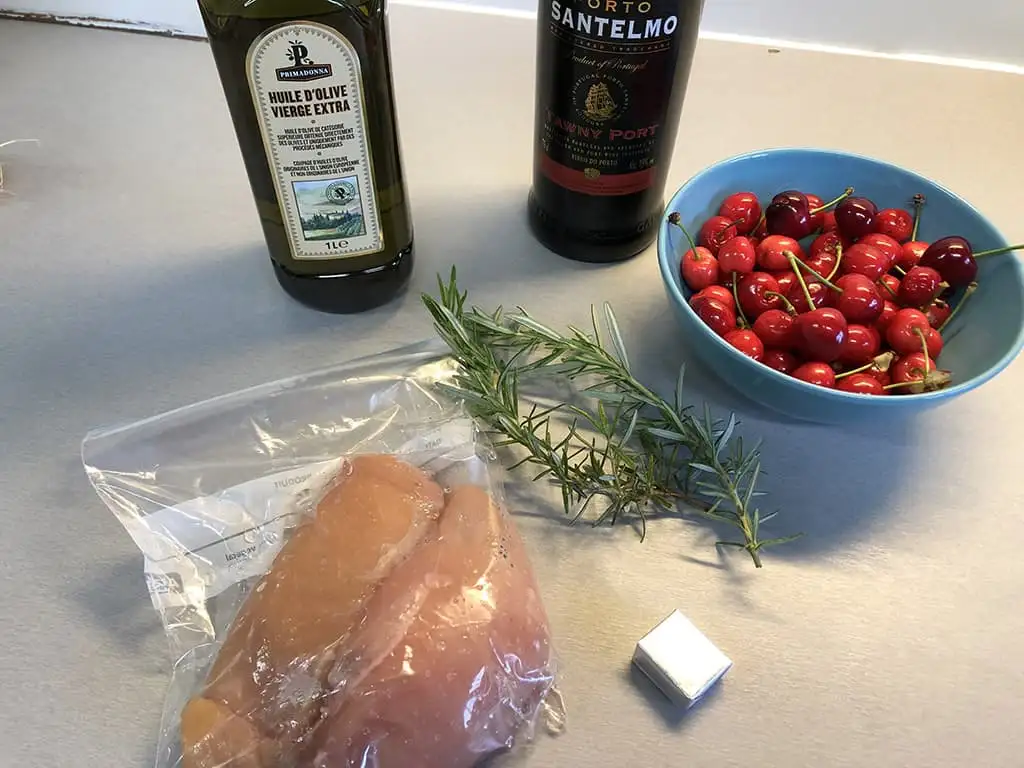 Kip met kersen en portsaus ingrediënten