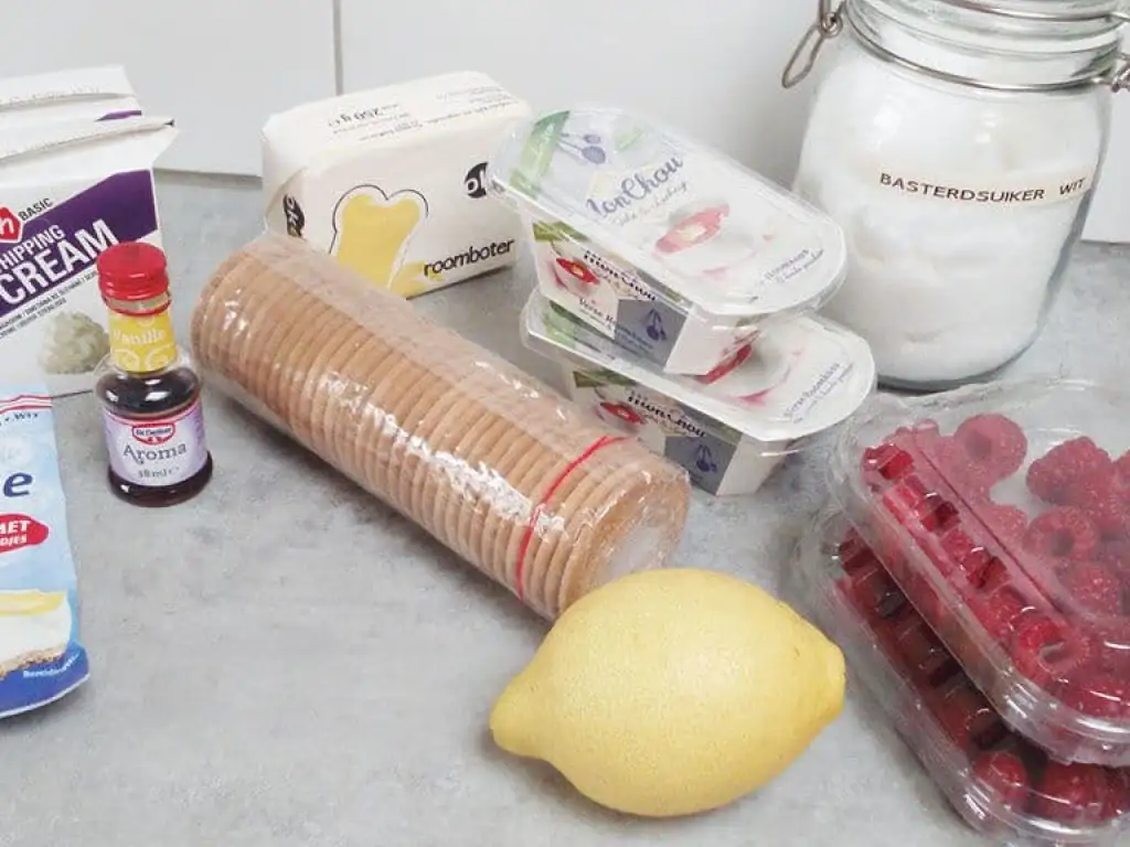 No bake cheesecake met frambozen ingrediënten