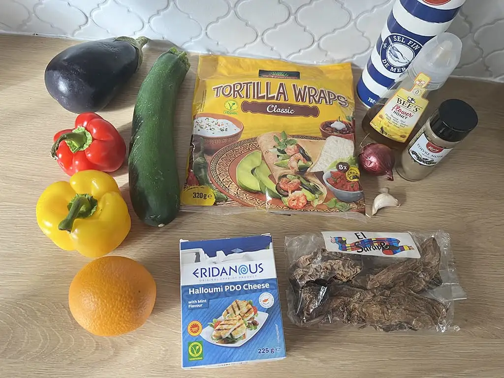 Halloumi wraps met gegrilde groenten ingrediënten