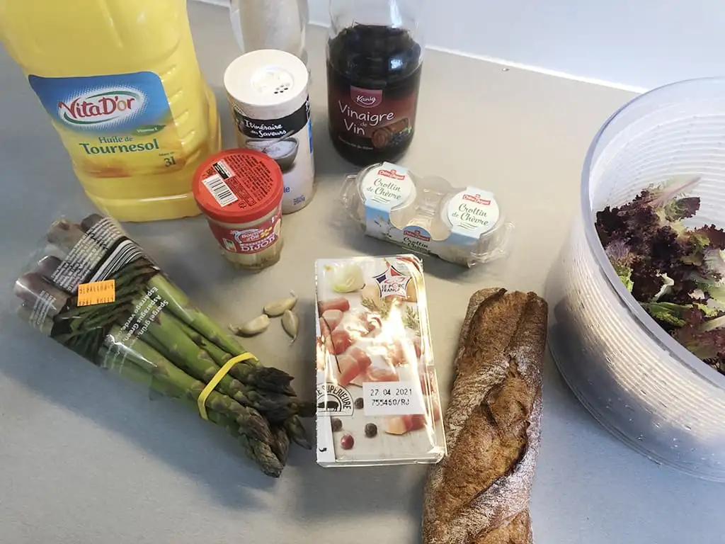 Groene aspergesalade met warme geitenkaas ingrediënten