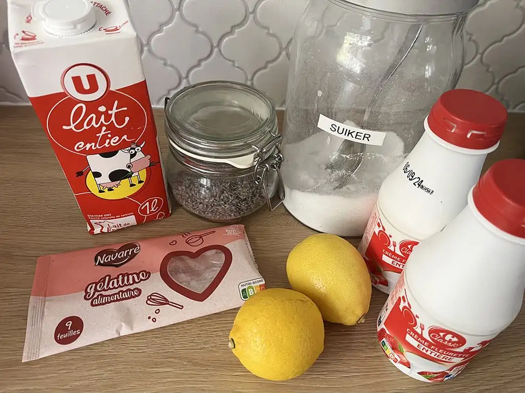 Lavendel panna cotta met citroen ingrediënten