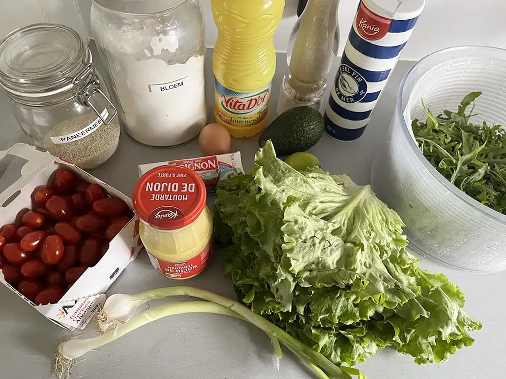 Salade met gebakken geitenkaas ingrediënten