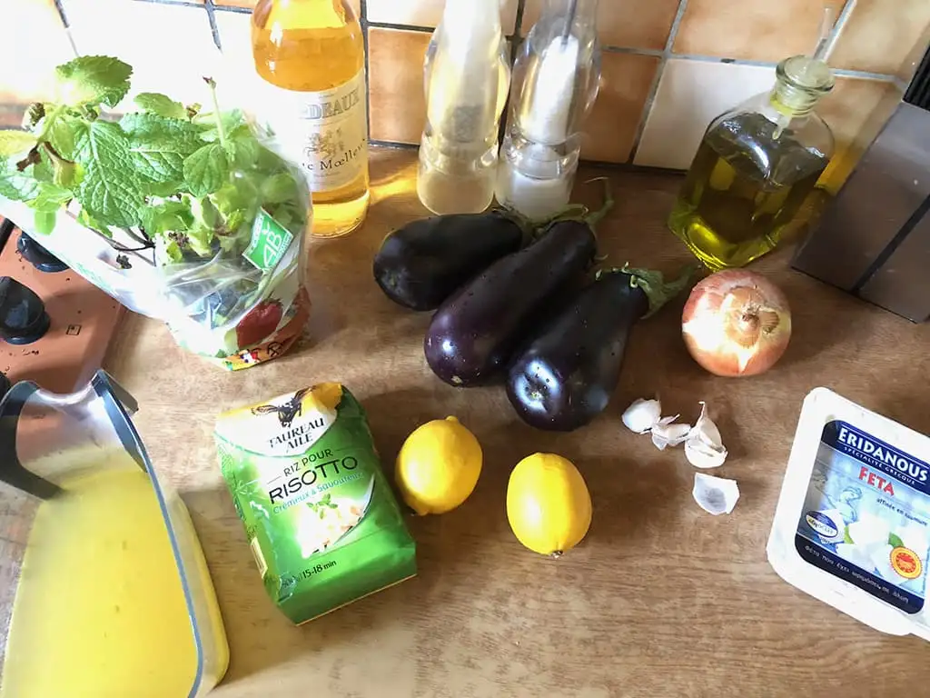 Risotto met aubergine en feta ingrediënten