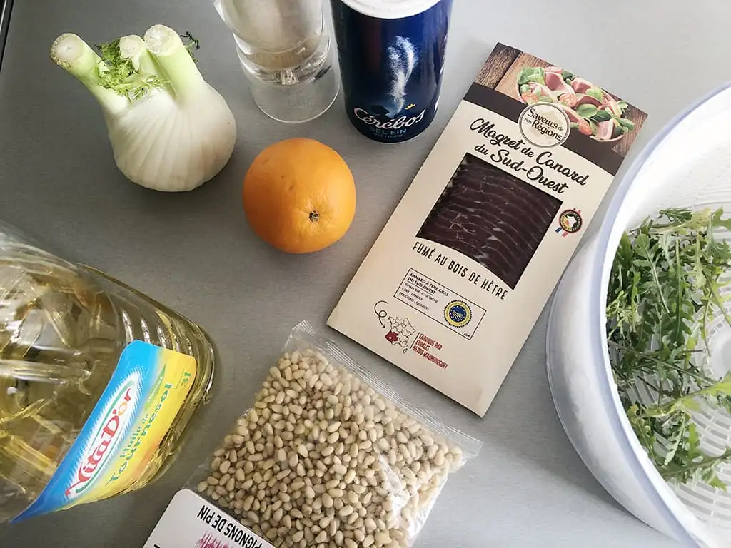 Salade met eend en sinaasappel ingrediënten