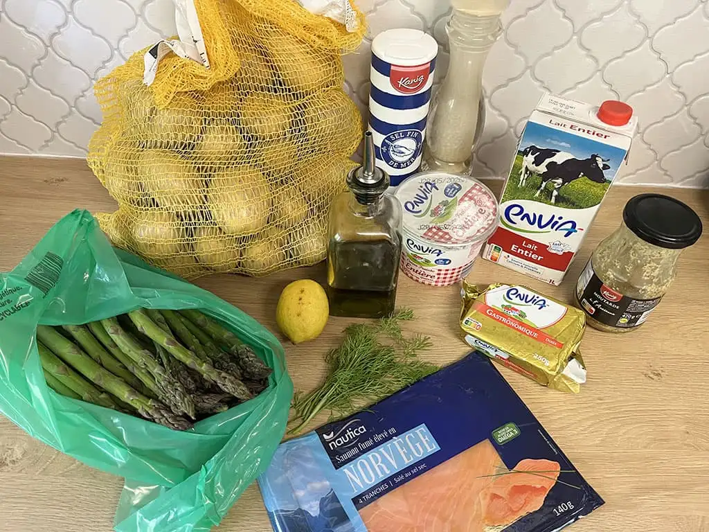 Groene asperge stamppot met zalm ingrediënten