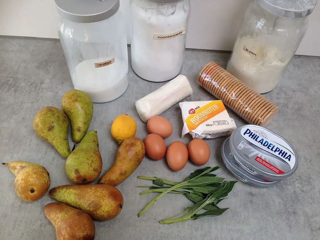 Cheesecake met peer en salie ingrediënten