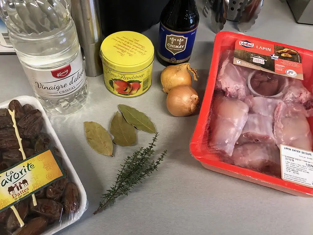 Konijn met dadels en bier ingrediënten