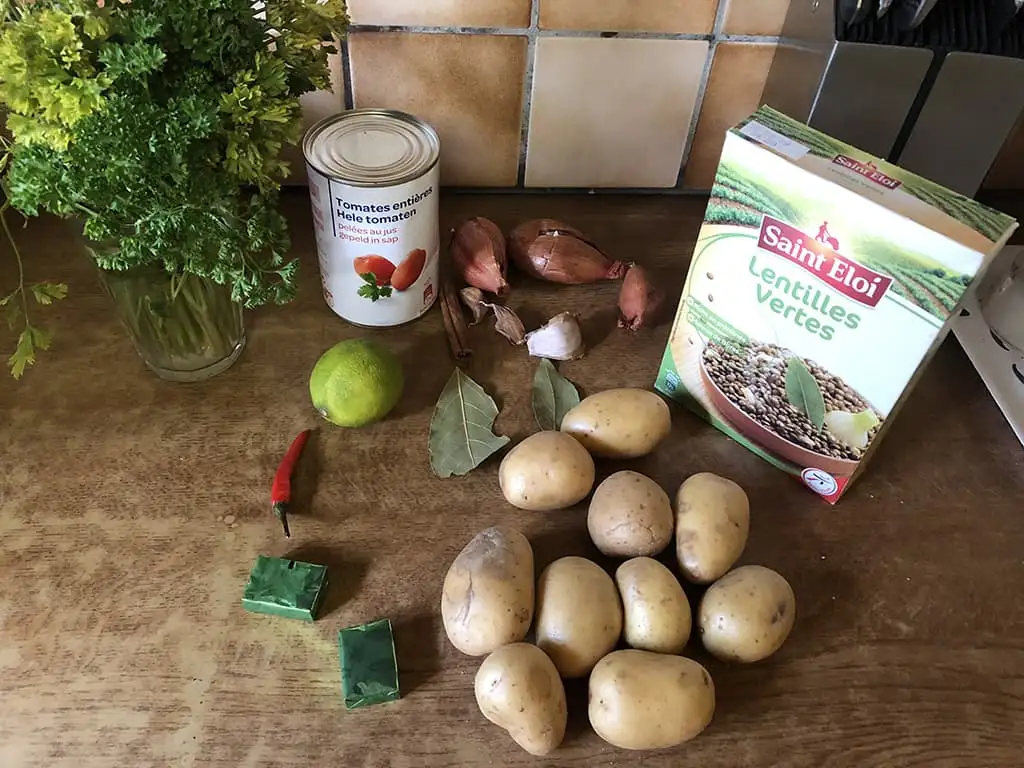 Linzensoep met aardappel ingrediënten