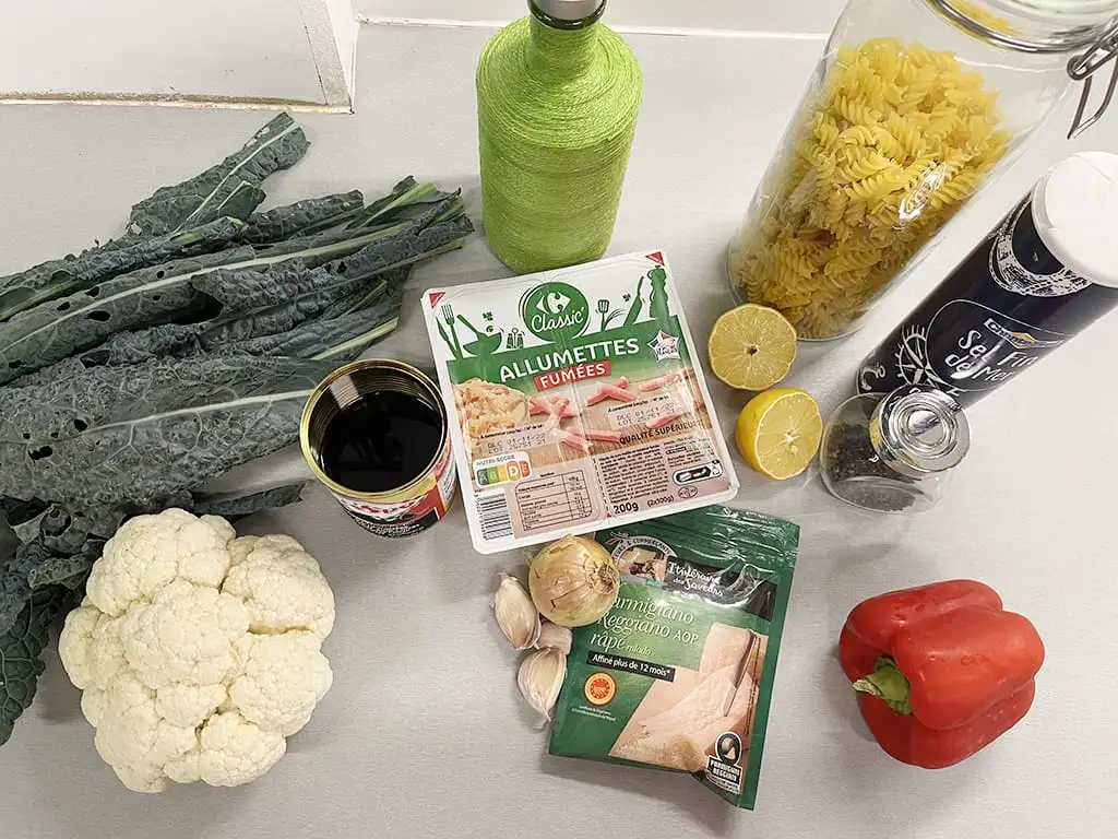 Pasta met palmkool ingrediënten