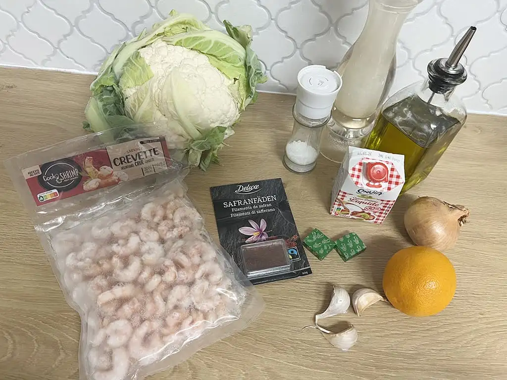 Bloemkoolsoep met garnalen ingrediënten