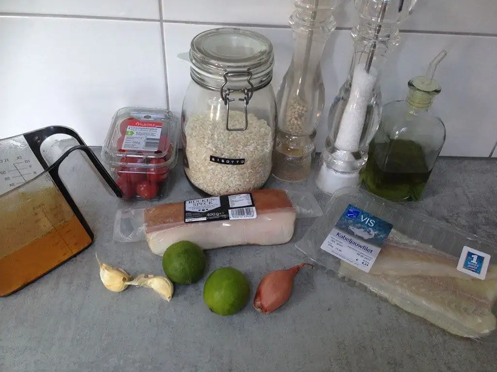 Limoen risotto en kabeljauw met spek ingrediënten