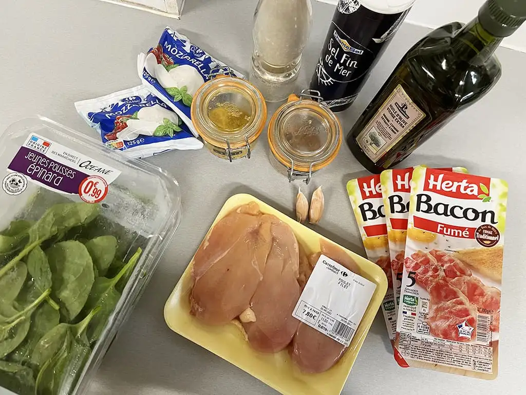 Gevulde kipfilet met spinazie ingrediënten