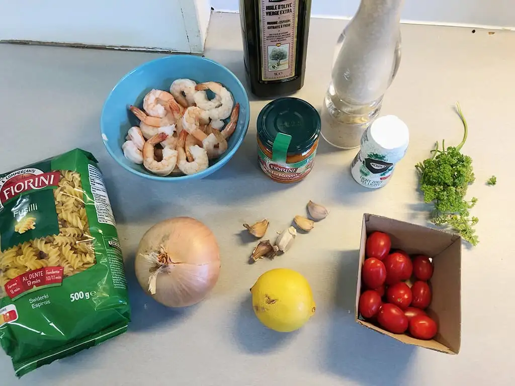 Pasta met scampi ingrediënten