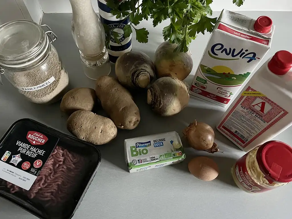 Koolraappuree met gehaktballen ingrediënten