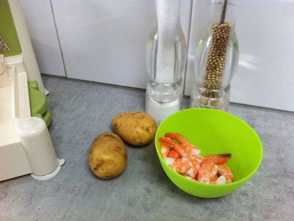 Scampi in gespiraliseerde aardappel ingrediënten