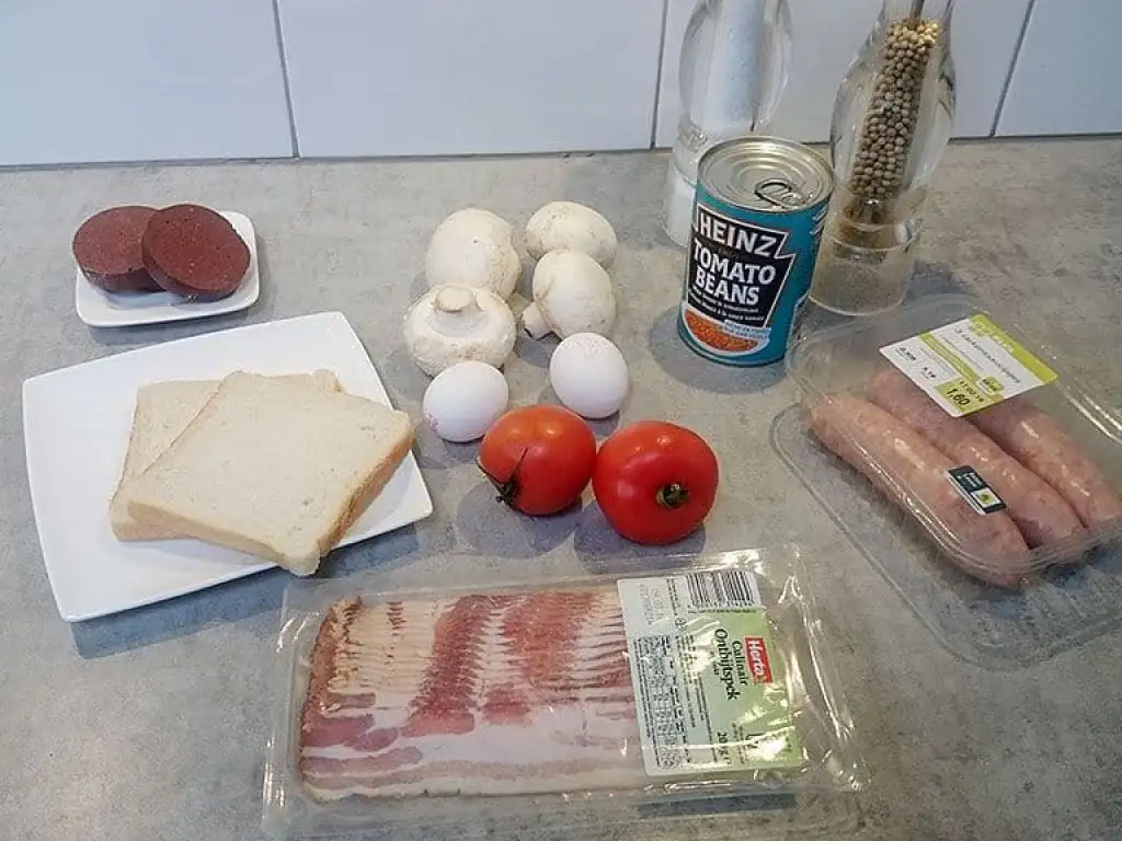 Engels ontbijt (Full English breakfast) ingrediënten