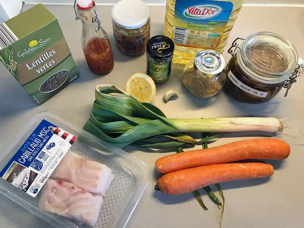 Kabeljauw met gewokte groenten ingrediënten
