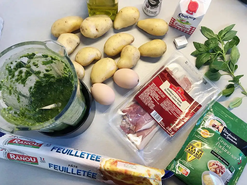 Quiche met aardappeltjes en pesto ingrediënten