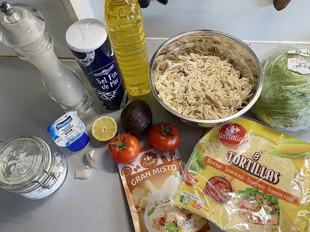 Taquitos met kip ingrediënten
