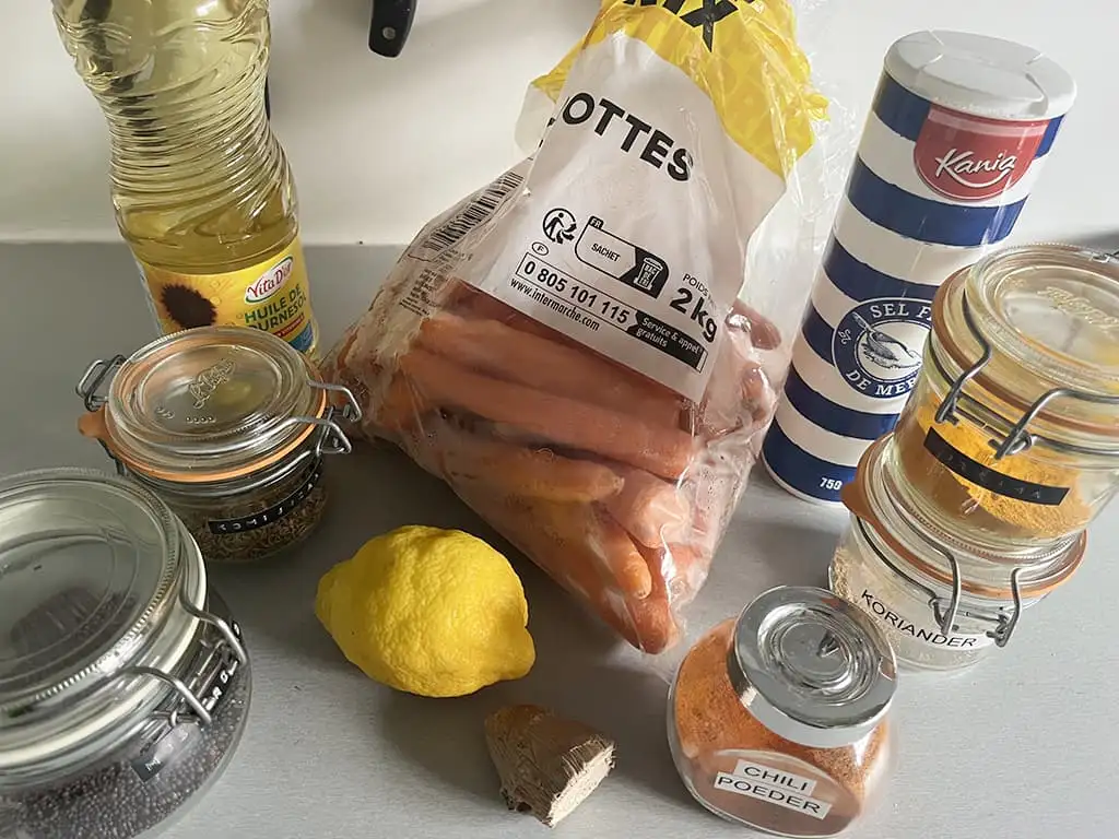 Gajar Sabzi (Indiase gekruide wortels) ingrediënten