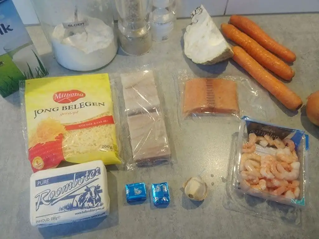 Vispannetje met zalm en koolvis ingrediënten