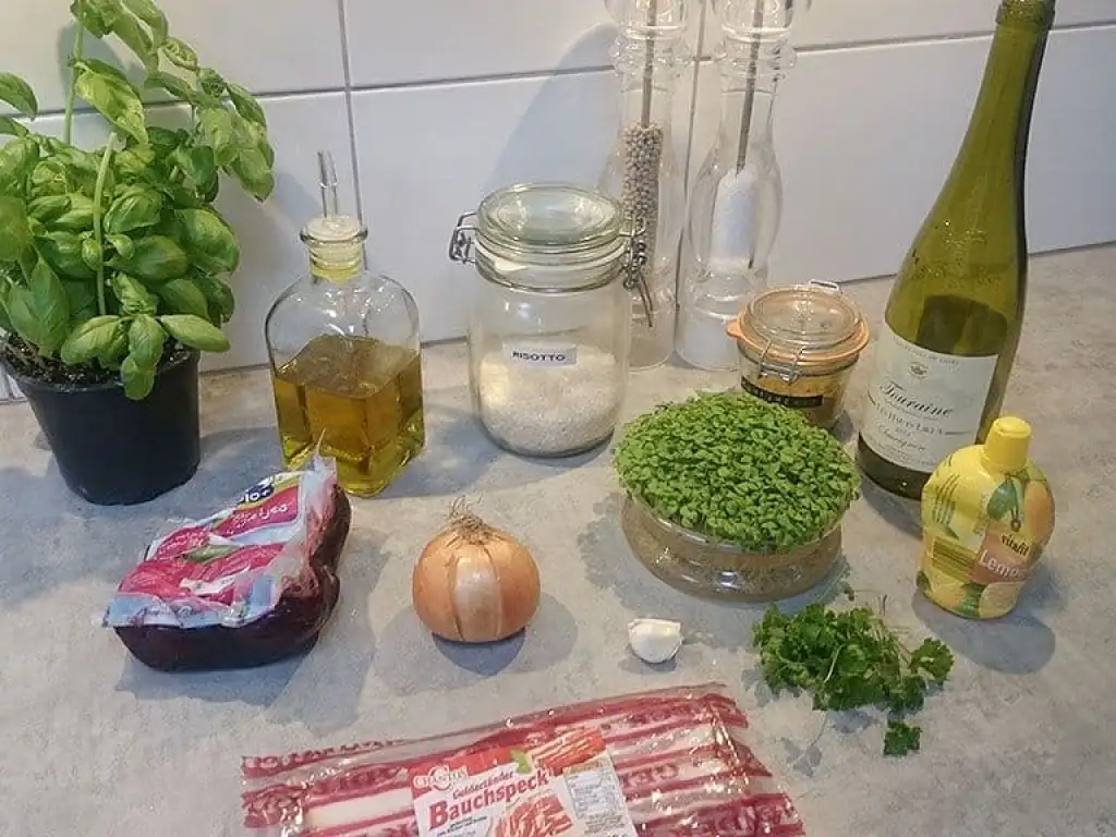 Rode bieten risotto met buikspek ingrediënten