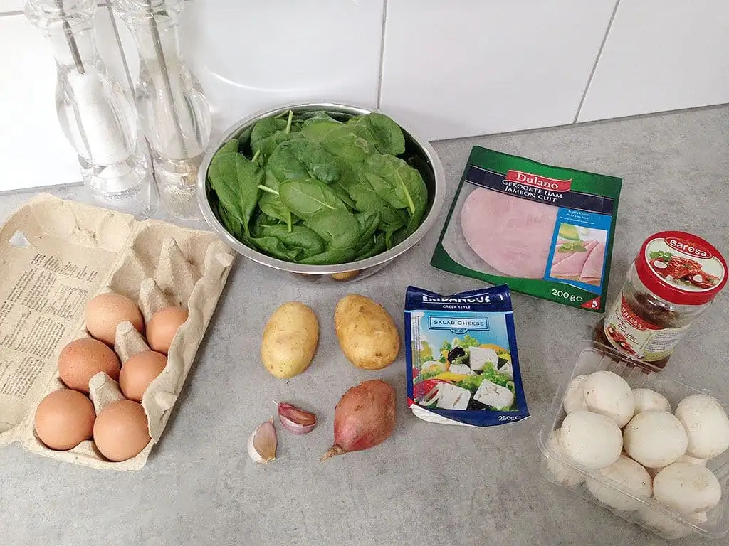 Spinazie en ham frittata ingrediënten