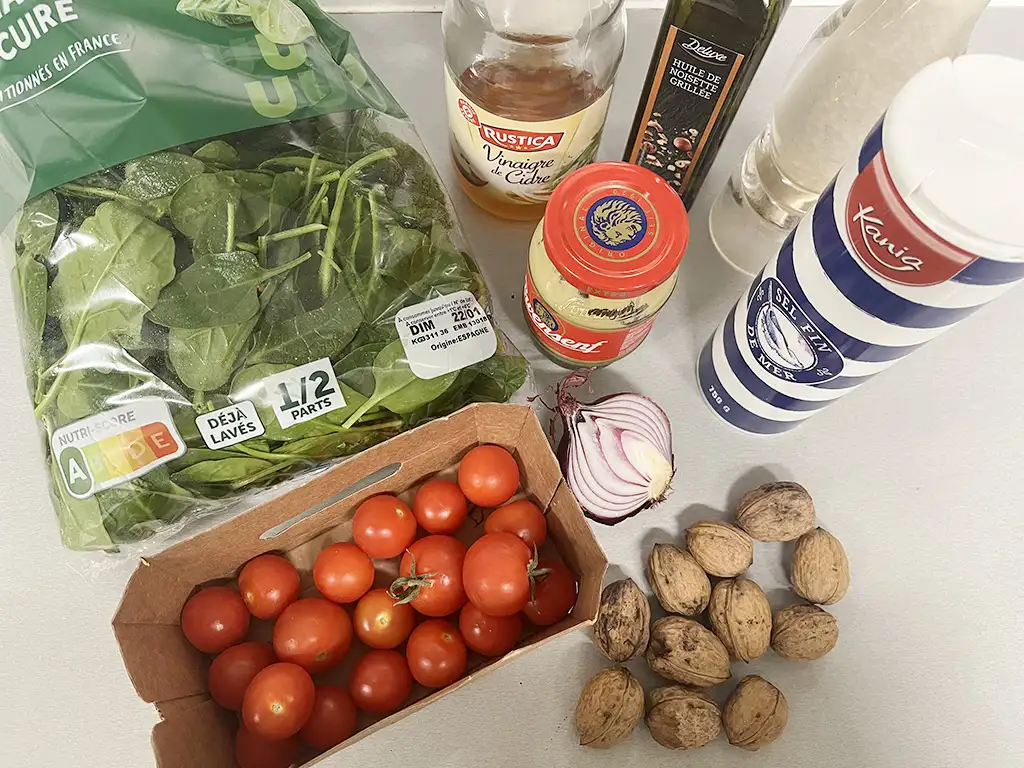 Spinaziesalade met walnoten ingrediënten