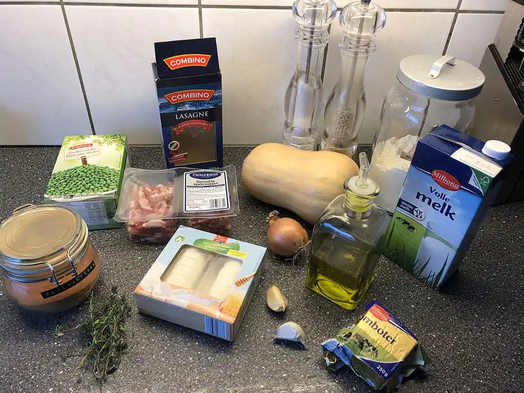 Pompoenlasagne met erwtjes ingrediënten