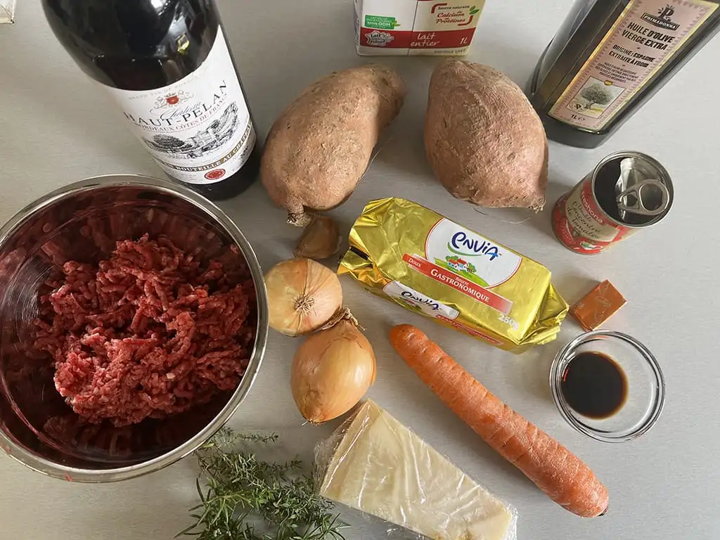 Shepherd's pie met zoete aardappel ingrediënten