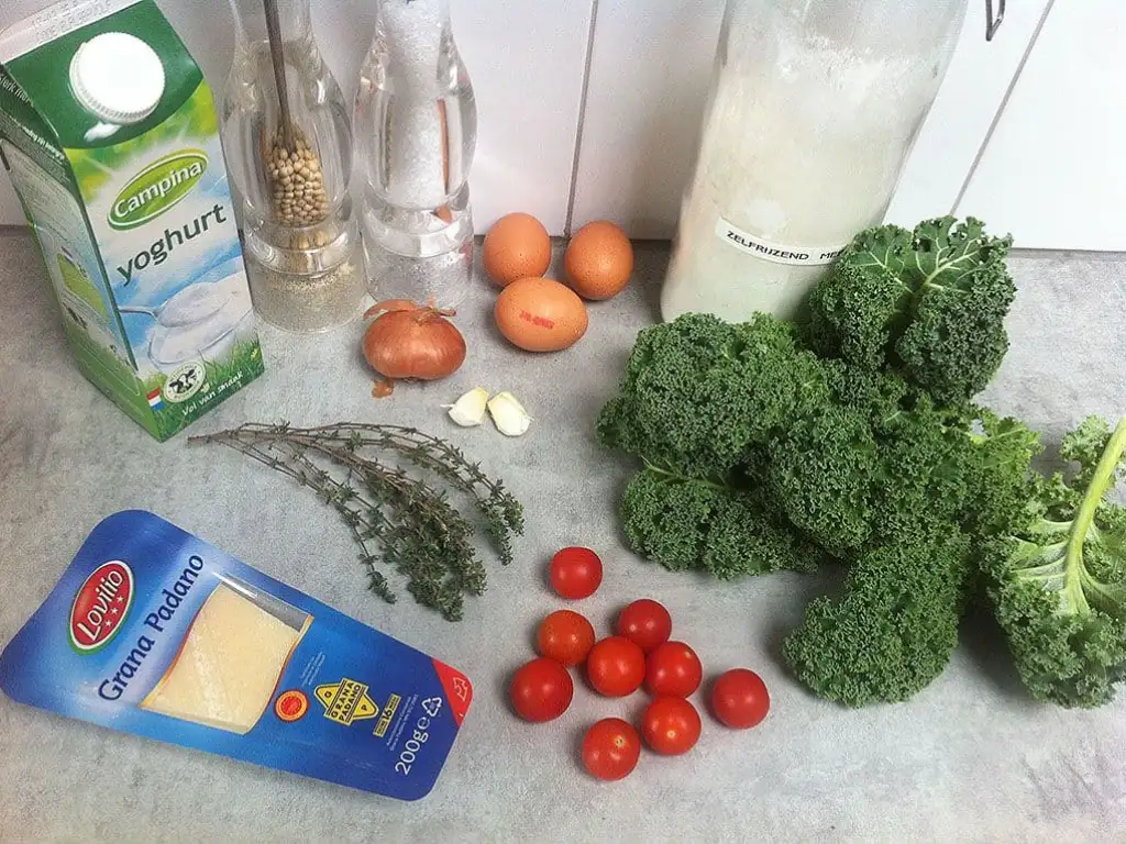 Vegetarische boerenkool en cherry tomaatjes taart ingrediënten
