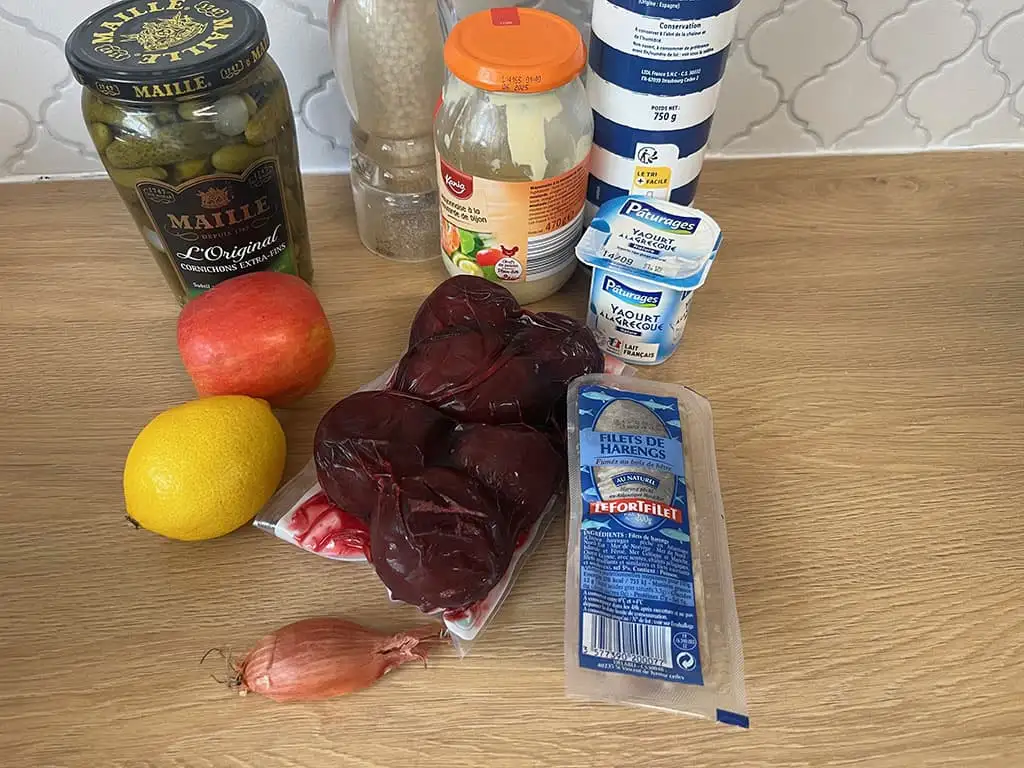 Haringsalade met rode biet ingrediënten